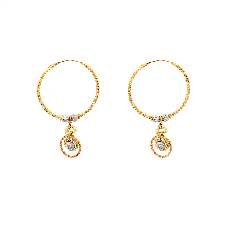 Hanging Earrings, 22K Two-tone Gold - Diameter 30 mm